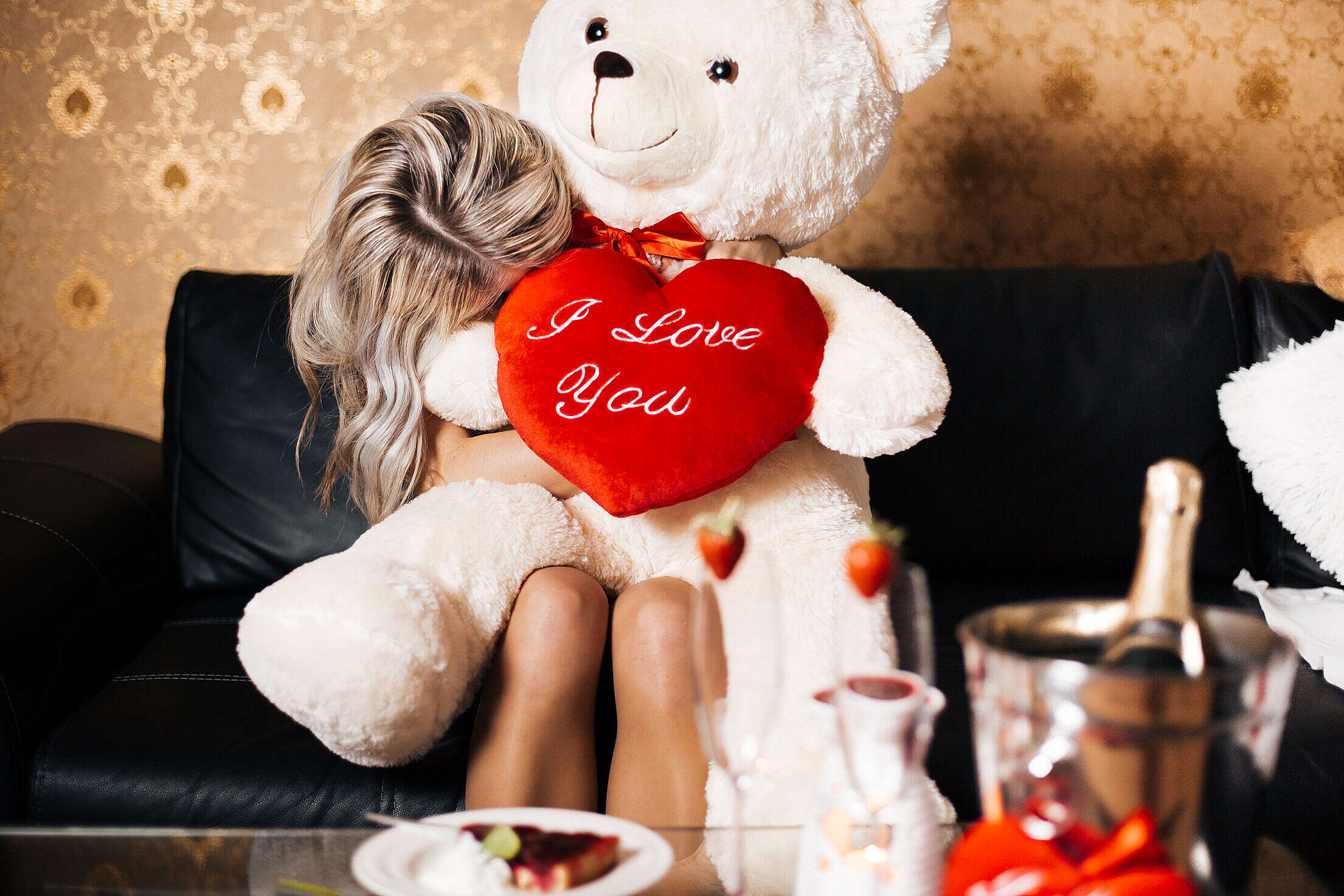 Happy Girl with Teddy Bear: Happy Valentine’s Day! Free Stock Photo
