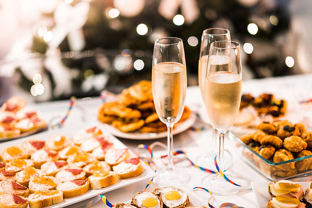 Happy New Year Party Food & Champagne