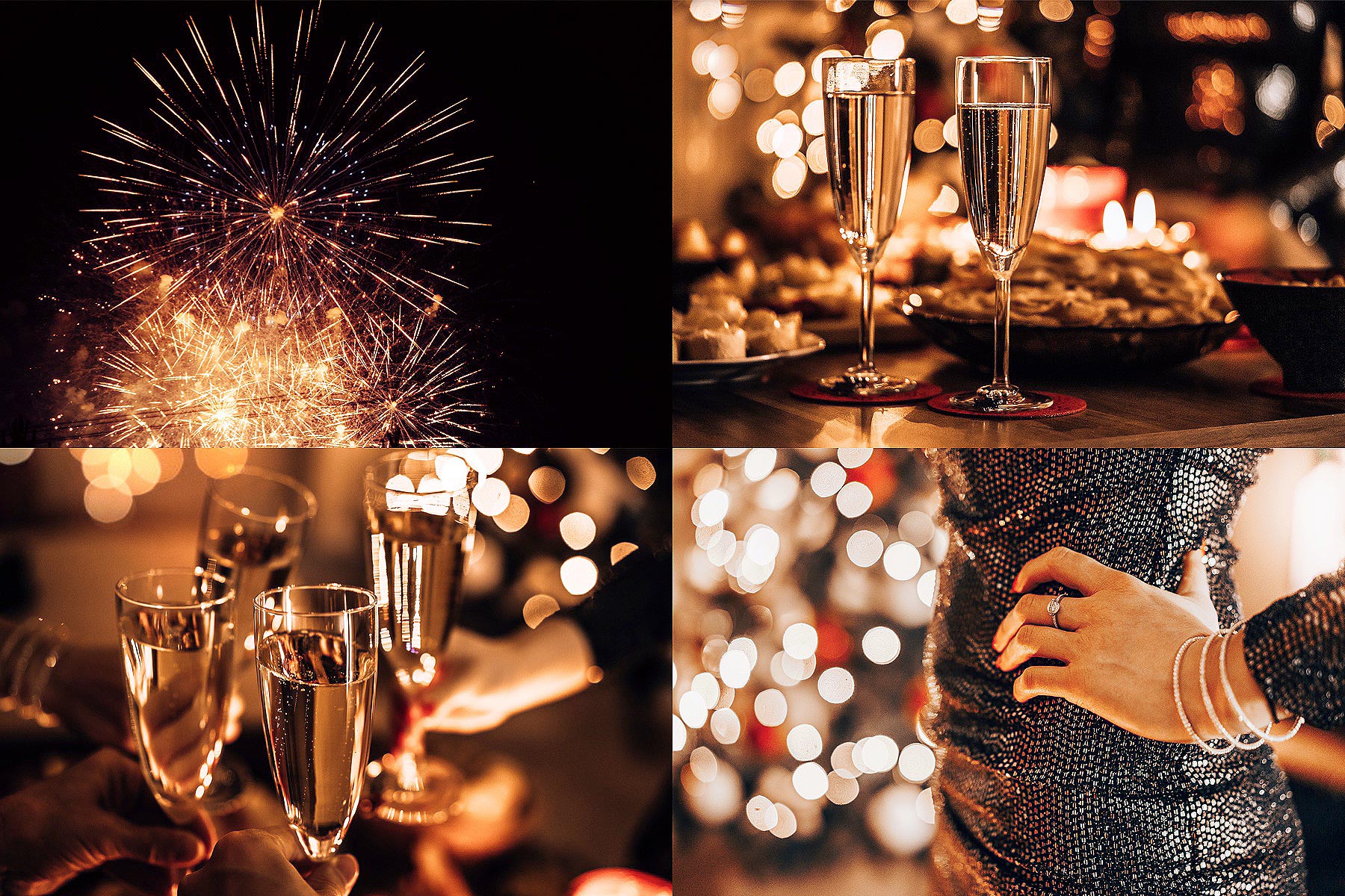 Happy New Year Stock Photos: Fireworks, Party, Luxury Dress and Champagne!