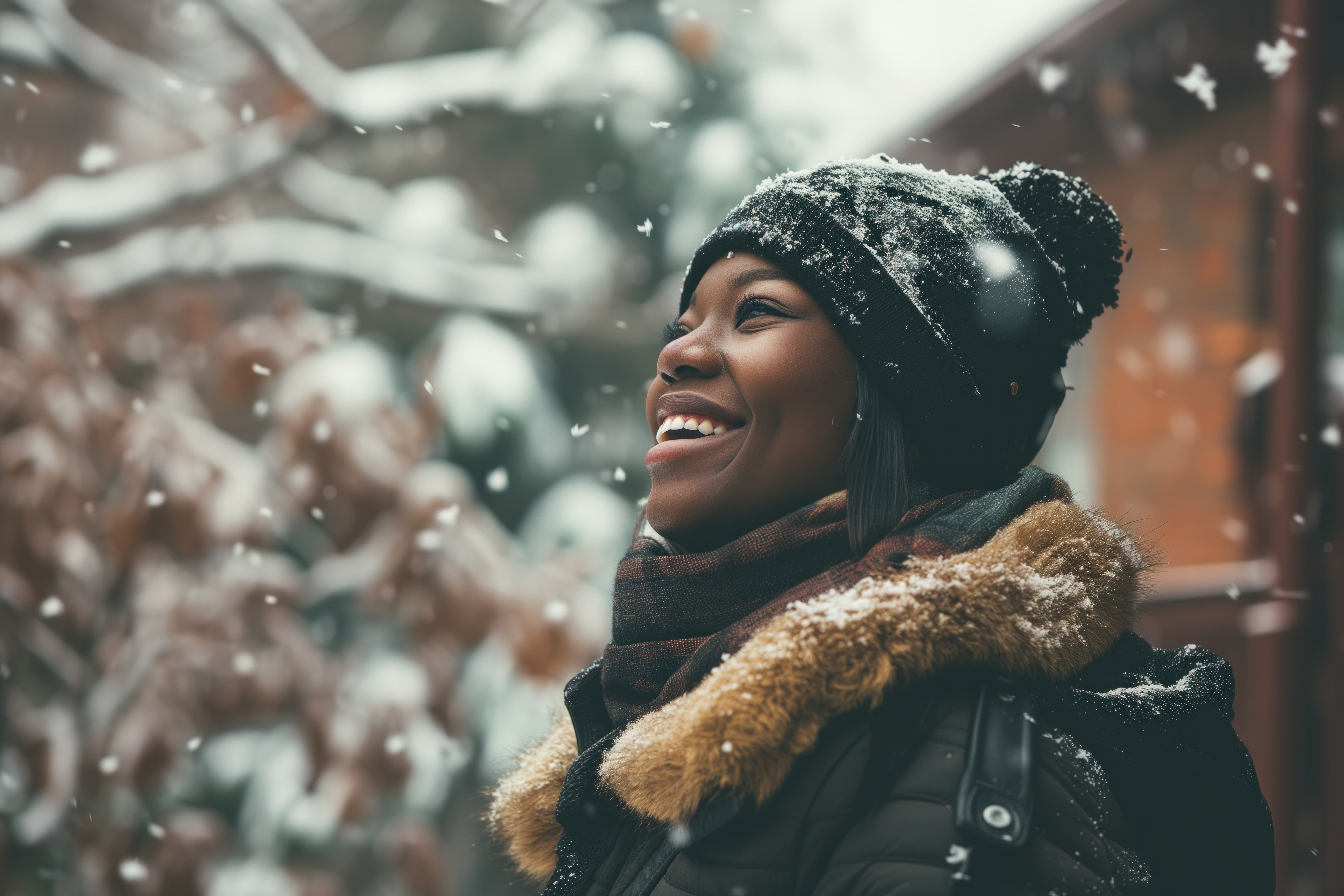 Happy Smiling African Woman Enjoying Winter Moments Free Stock