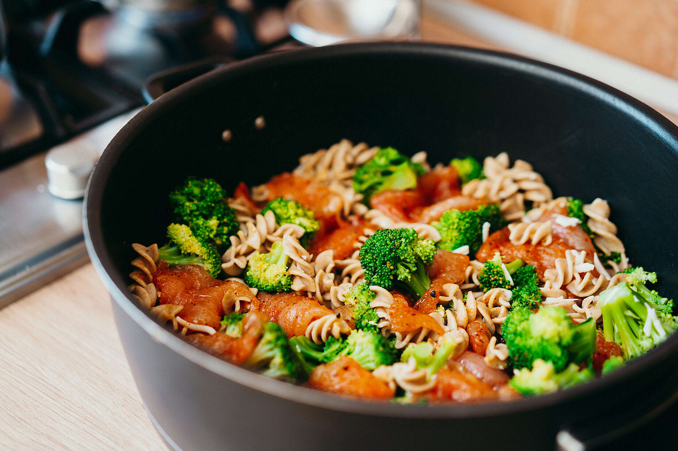 Healthy Baked Pasta with Broccoli and Meat Free Stock Photo