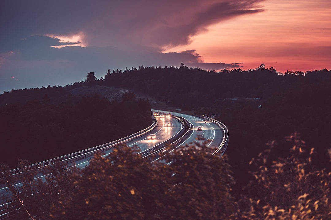 Download Highway and Evening Dawn FREE Stock Photo