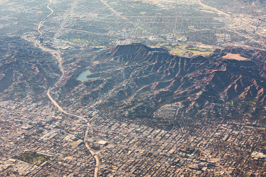 Hollywoodland Hills with Hollywood Sign and Reservoir