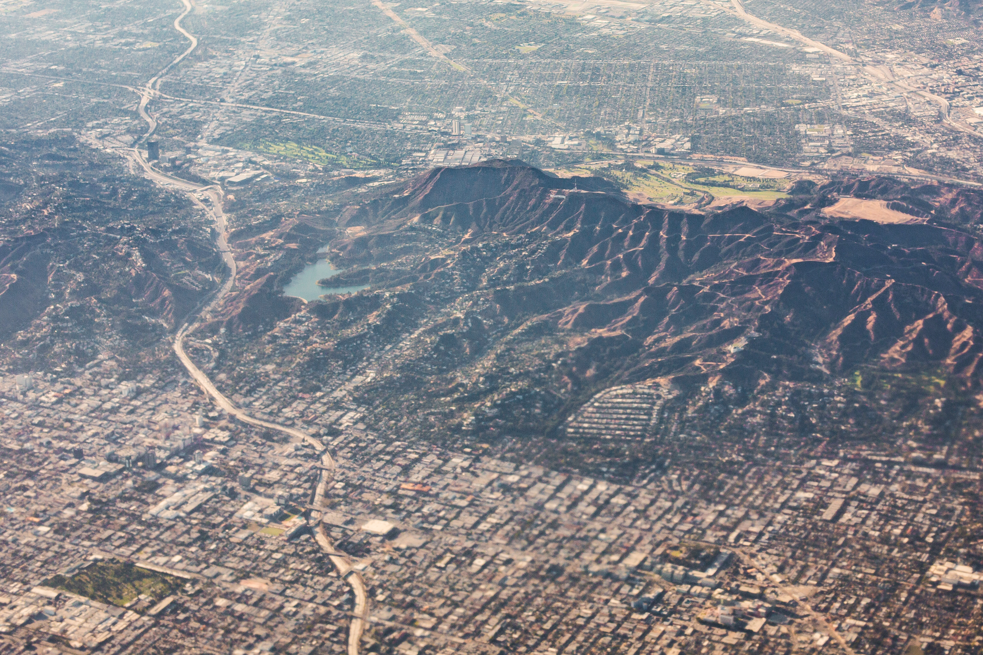 Hollywoodland Hills with Hollywood Sign and Reservoir Free Stock