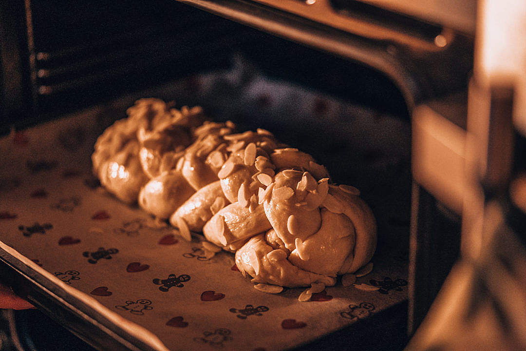 Download Homemade Braided Sweet Bread in the Oven FREE Stock Photo