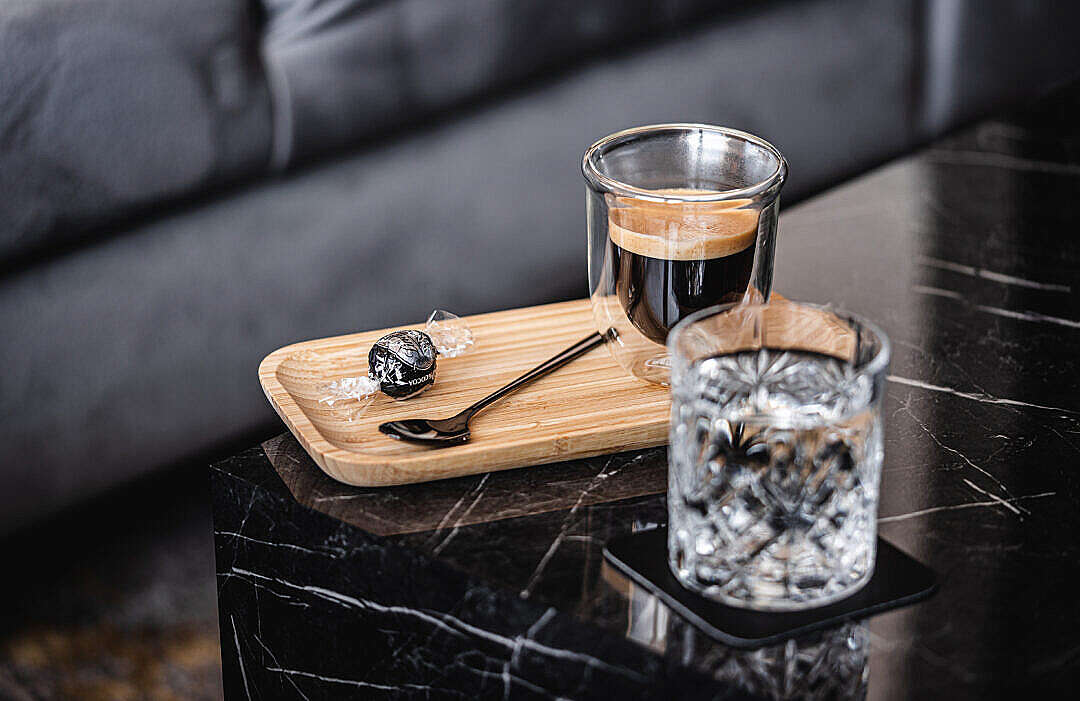 Homemade Lungo Cafe on a Marble Table