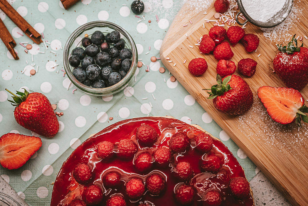 Download Homemade Strawberry Cake with Berries FREE Stock Photo