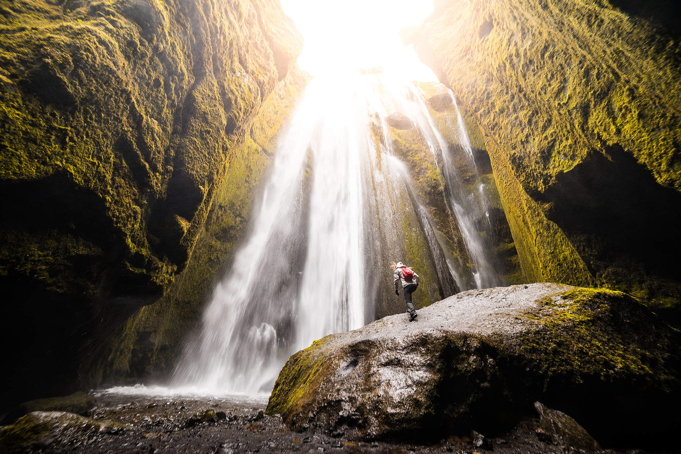 Icelandic Waterfall in a Cave Free Stock Photo