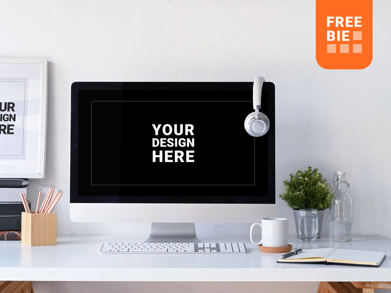 Free iMac PSD Mockup with Picture Frame