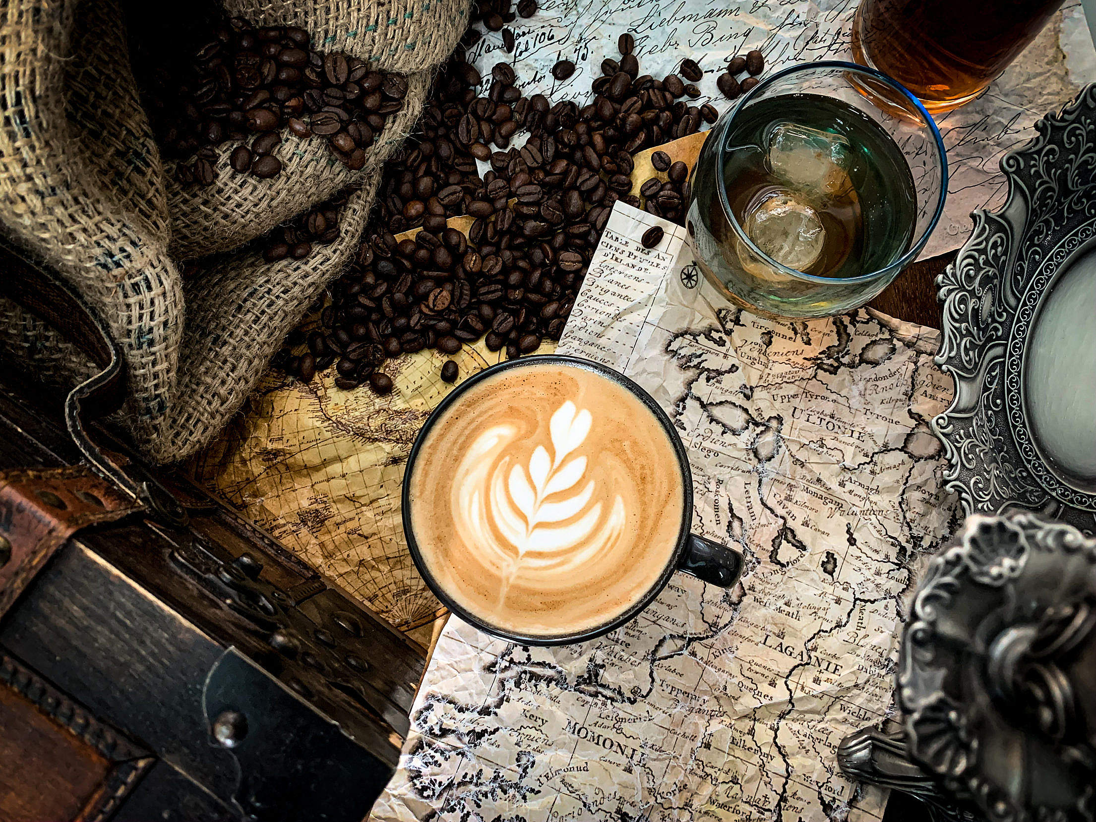 Irish Coffee Latte on Historical Table Free Stock Photo