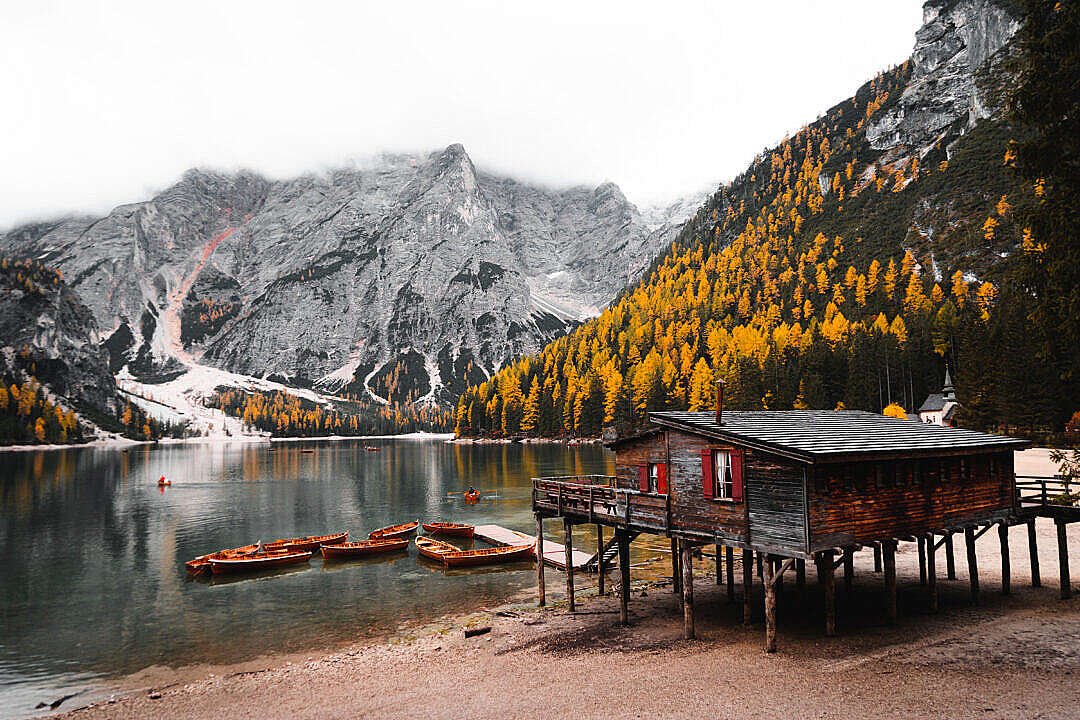 Download Lago di Braies in Autumn FREE Stock Photo