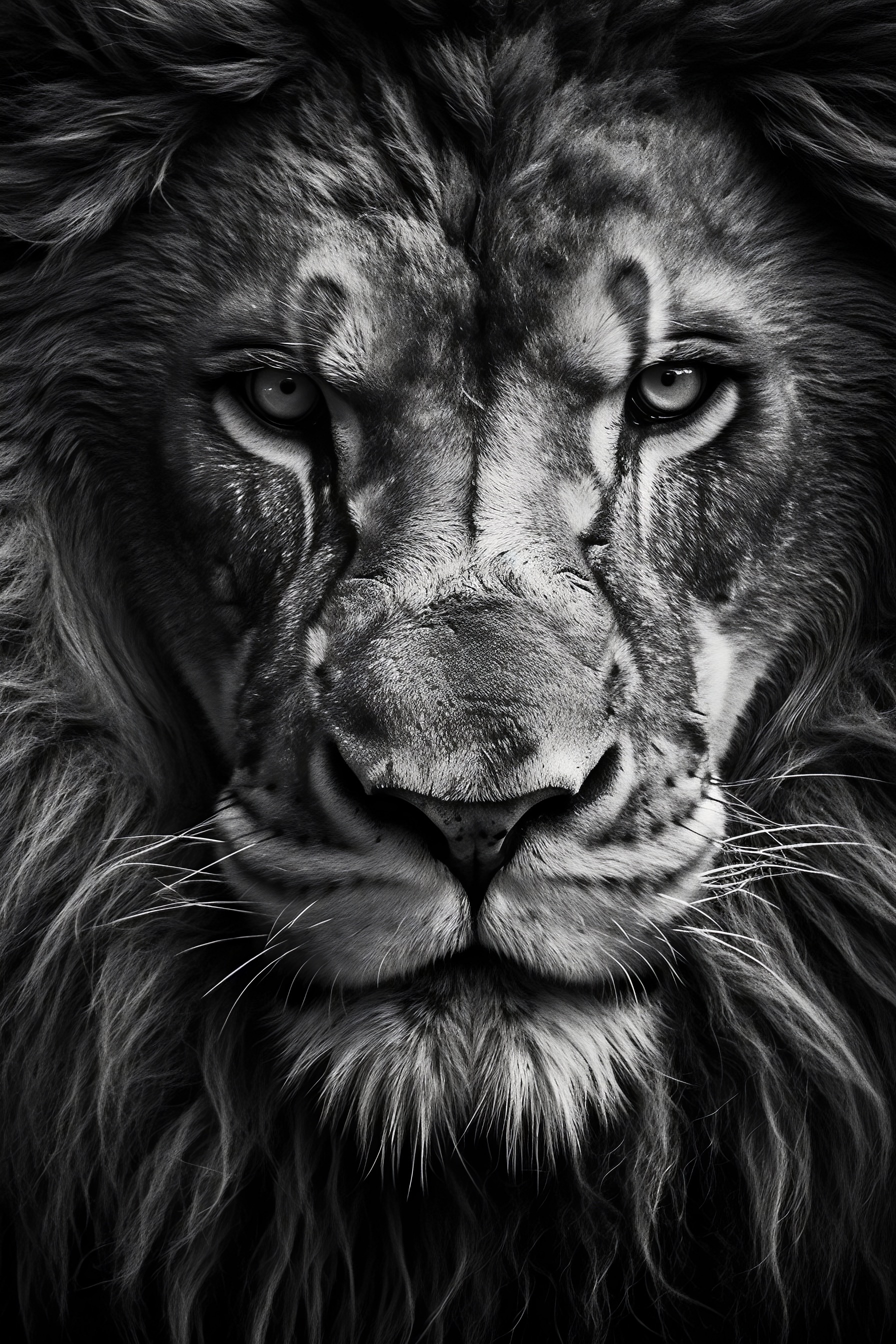 Lion Stare Serious Portrait Dark Black and White Free Stock Photo ...