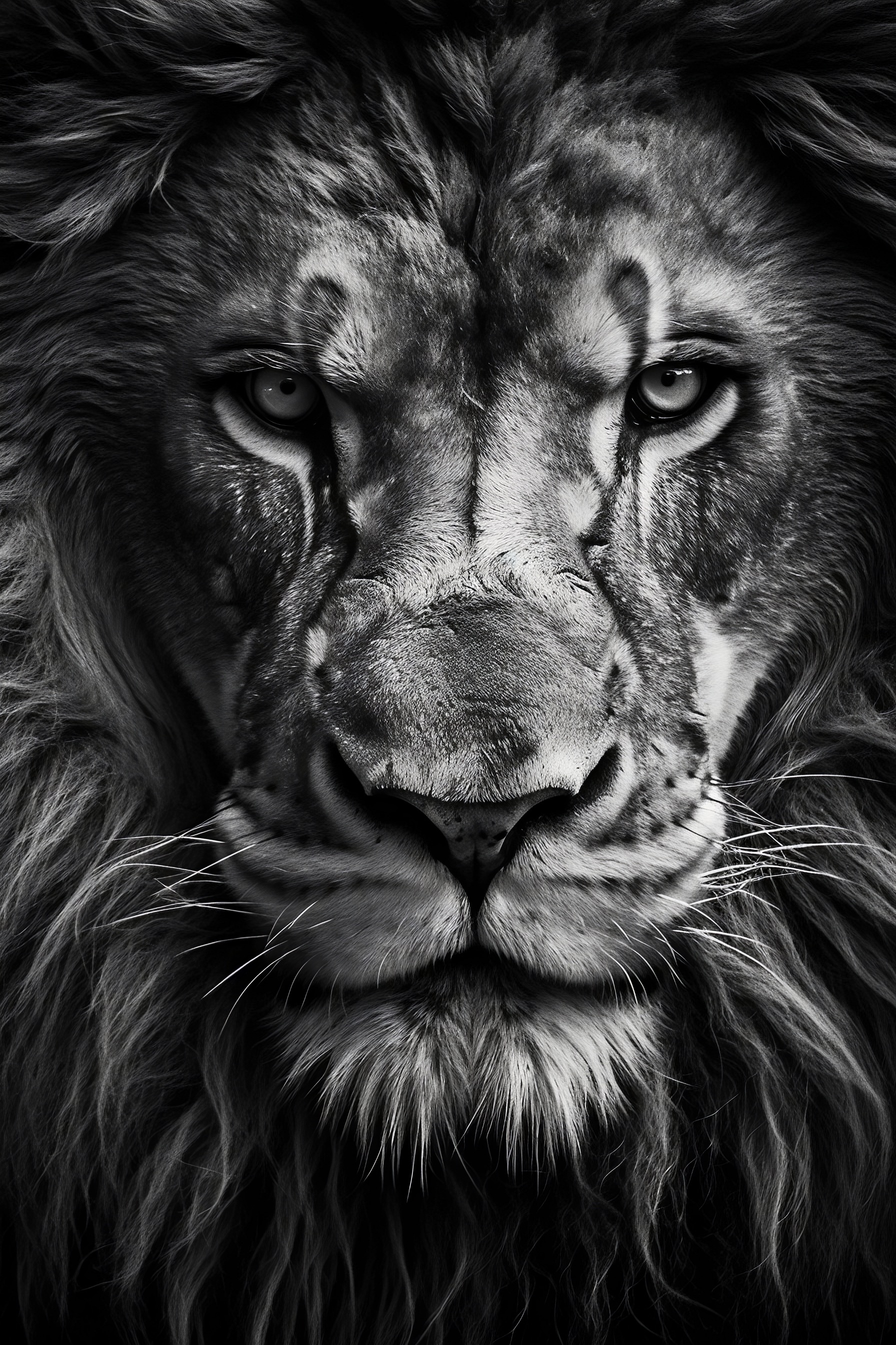 Lion Stare Serious Portrait Dark Black And White Free Stock Photo 
