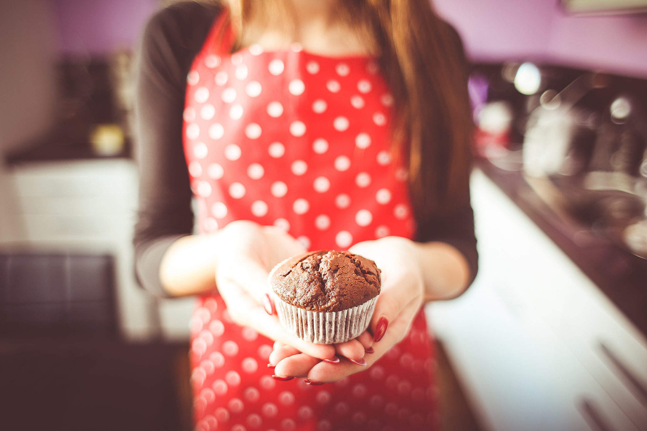 Little Homemade Muffin in Hands Free Stock Photo