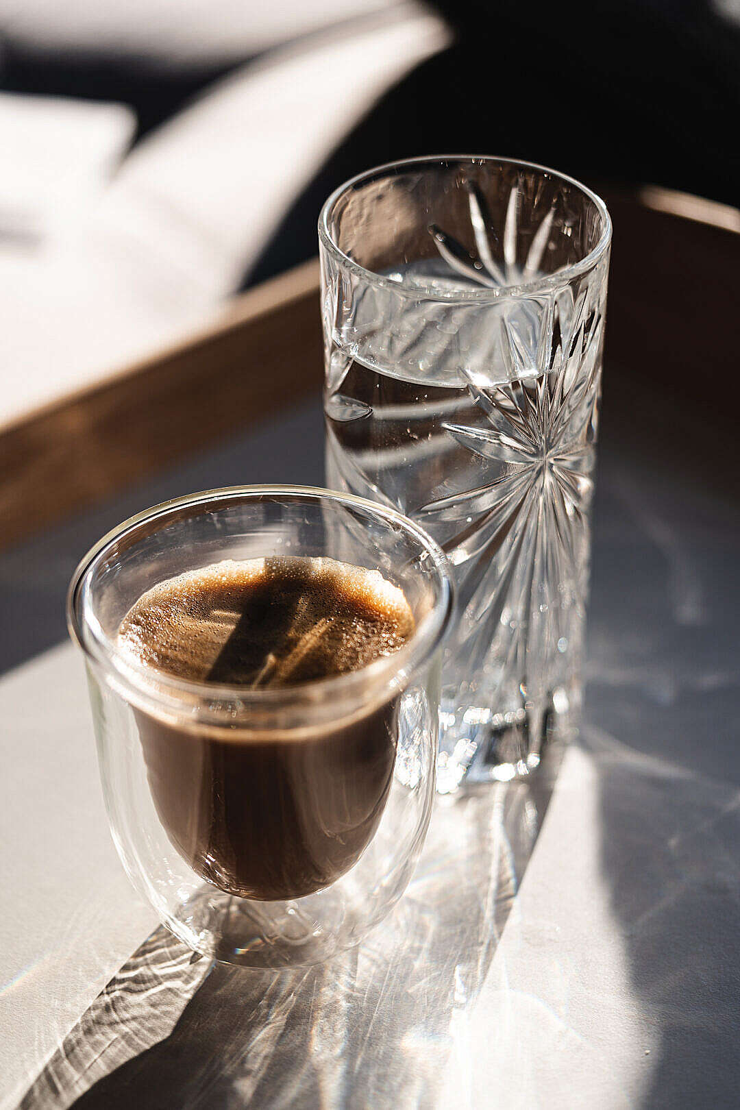 Download Lungo Café and Glass of Water FREE Stock Photo