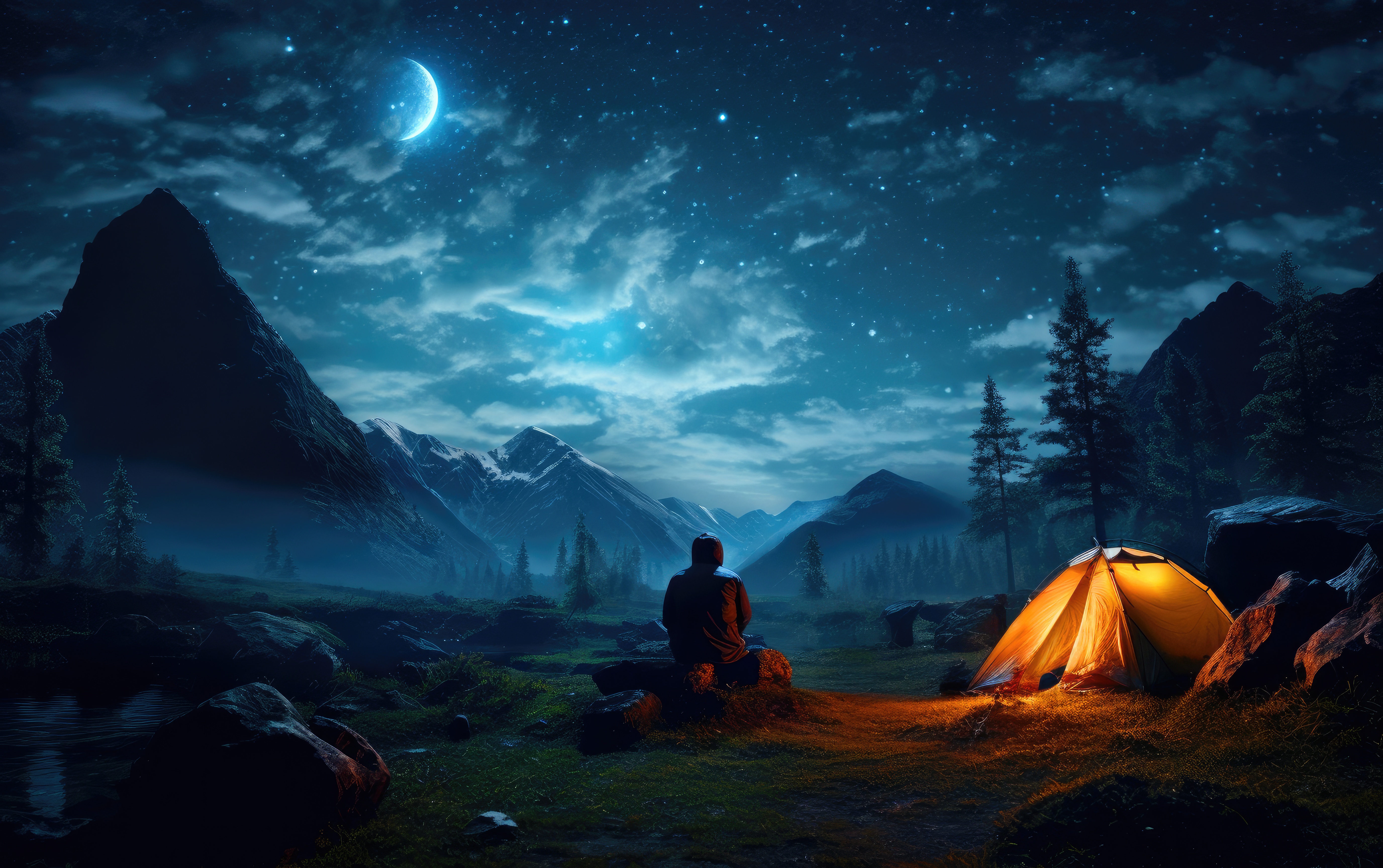 Man Camping in Nature and Watching Stars Free Stock Photo