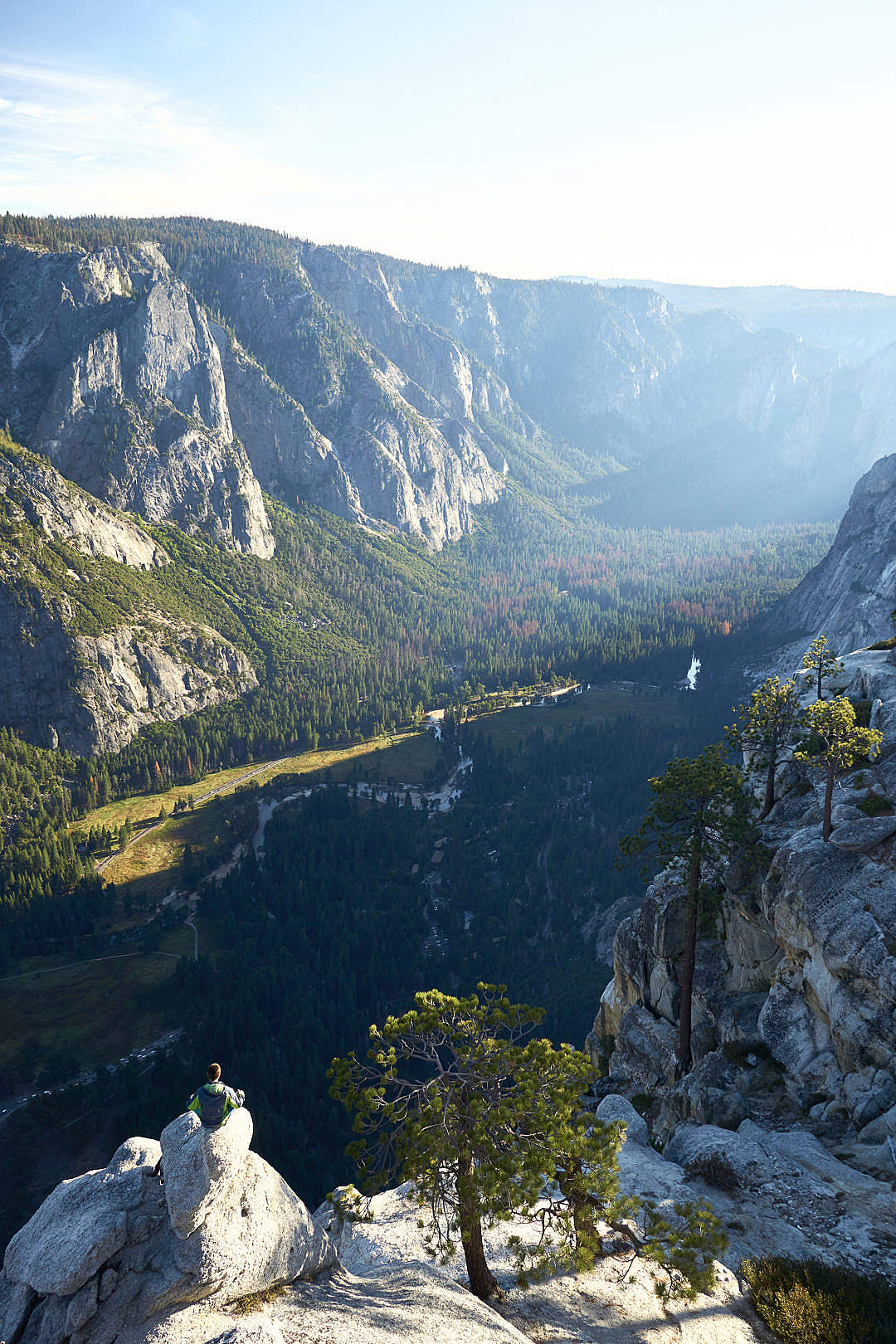 Download Man Enjoying The View into The Yosemite Valley Vertical FREE Stock Photo