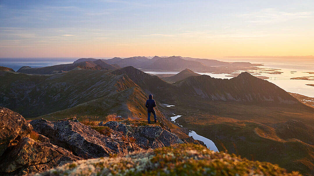 Man on Hiking Adventure During Beautiful Sunrise