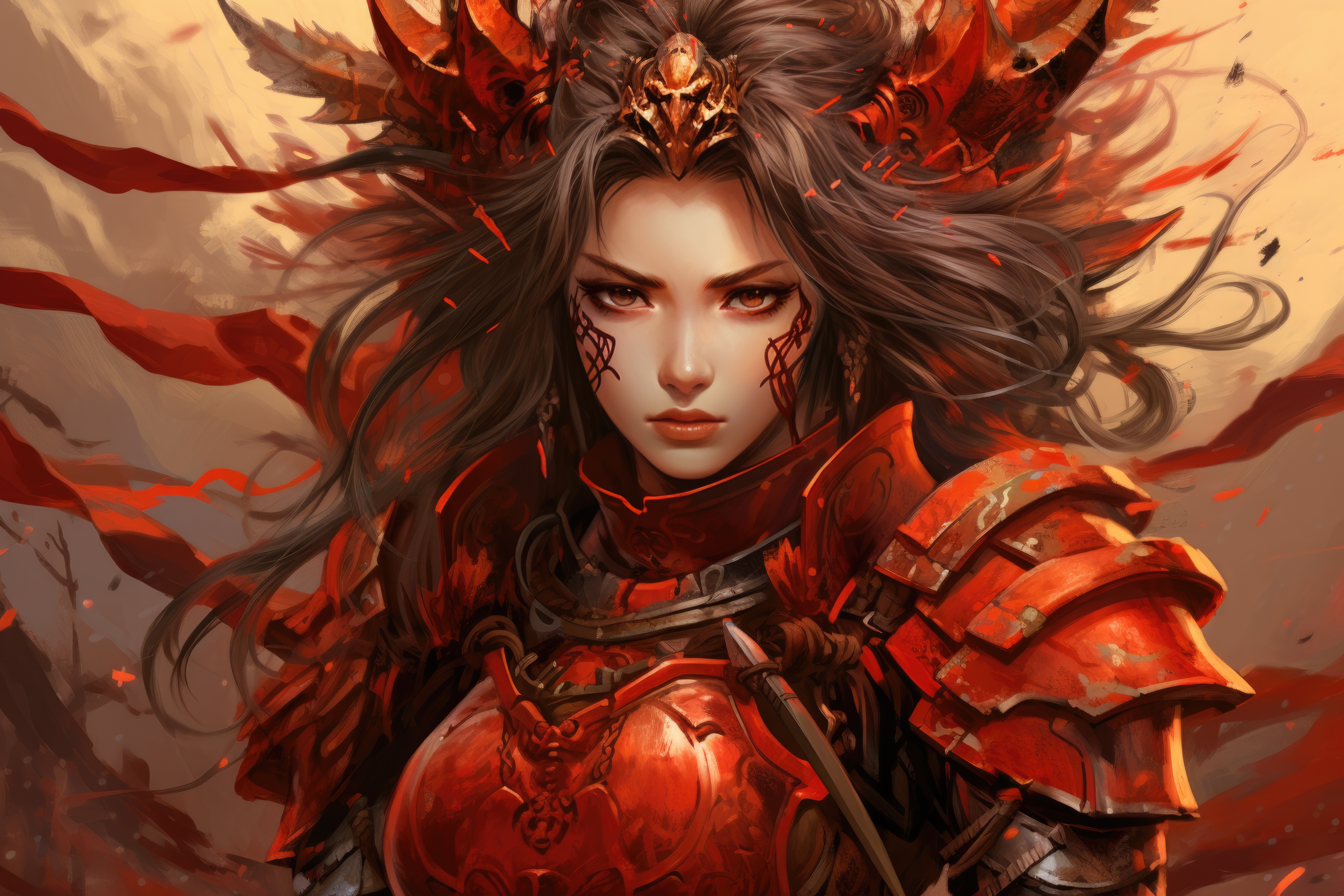 a sad anime warrior girl in heavy armor has lsot everything in war,  exhausted face when war is over, generative ai technology Stock  Illustration | Adobe Stock