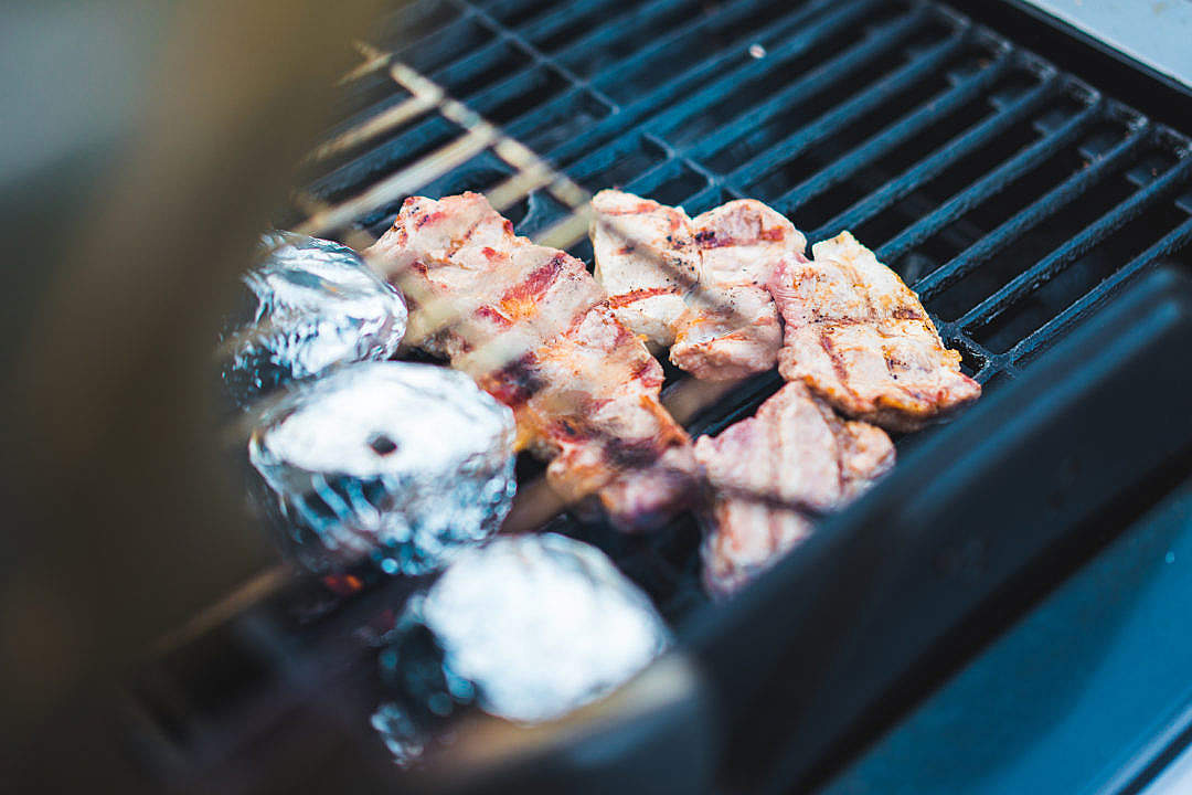 Download Meat on the Barbecue Grill FREE Stock Photo