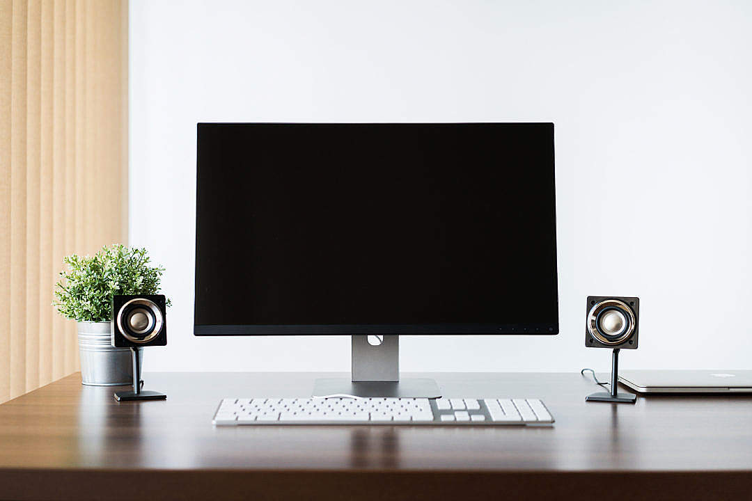 Download Minimalistic and Clean Home Office Computer Setup FREE Stock Photo