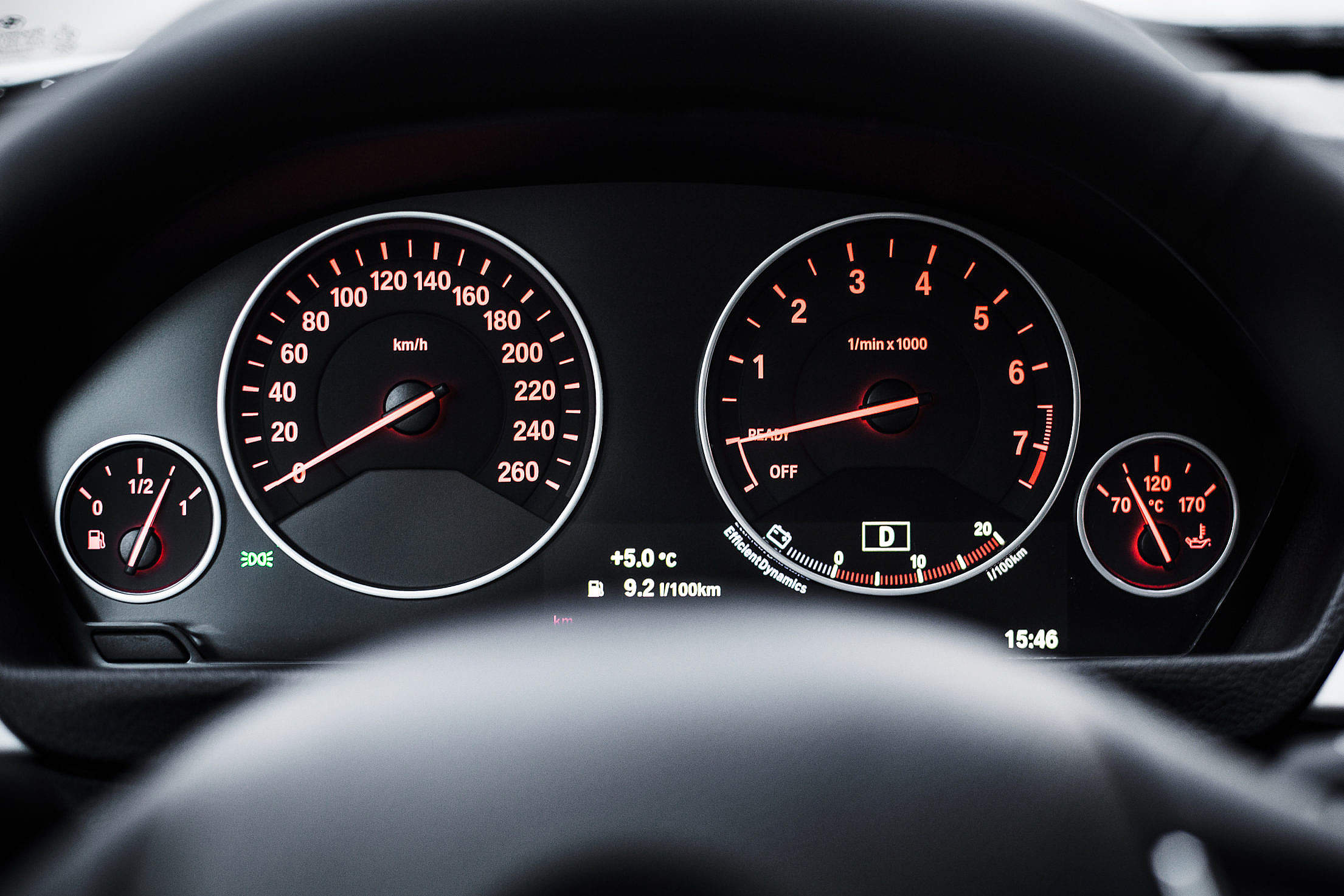 Modern Car Dashboard with Speedometer and Tachometer Free Stock Photo