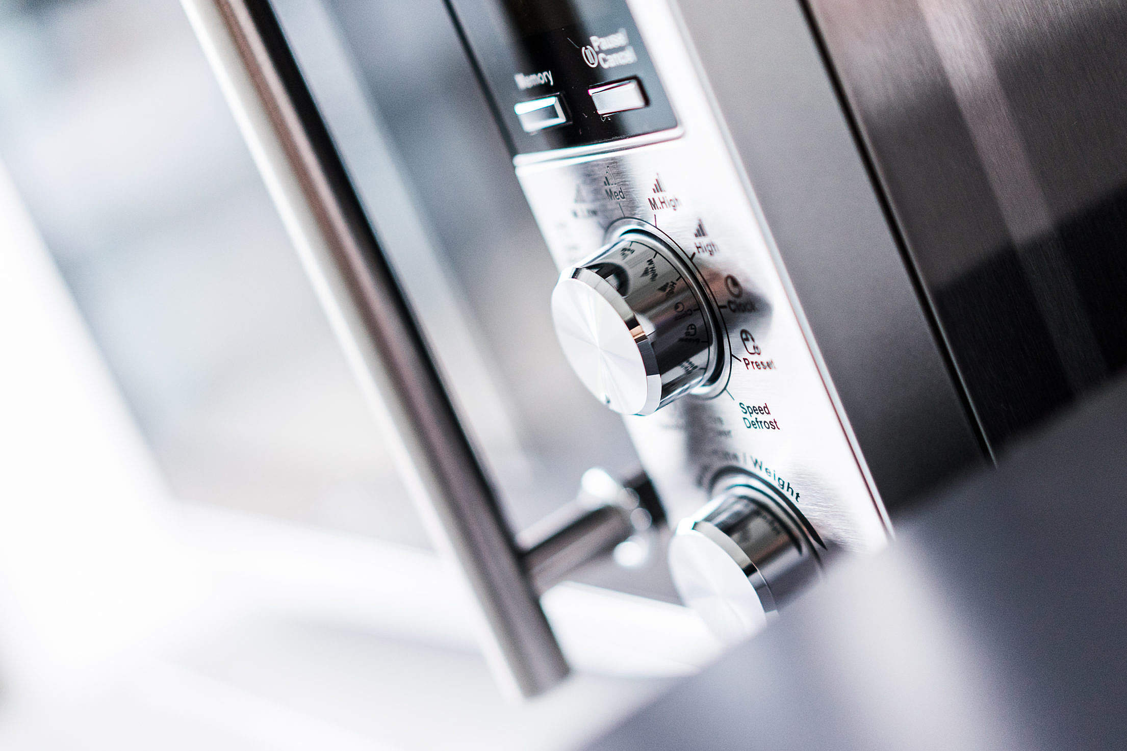 Modern Silver Microwave Controls Close Up Free Stock Photo
