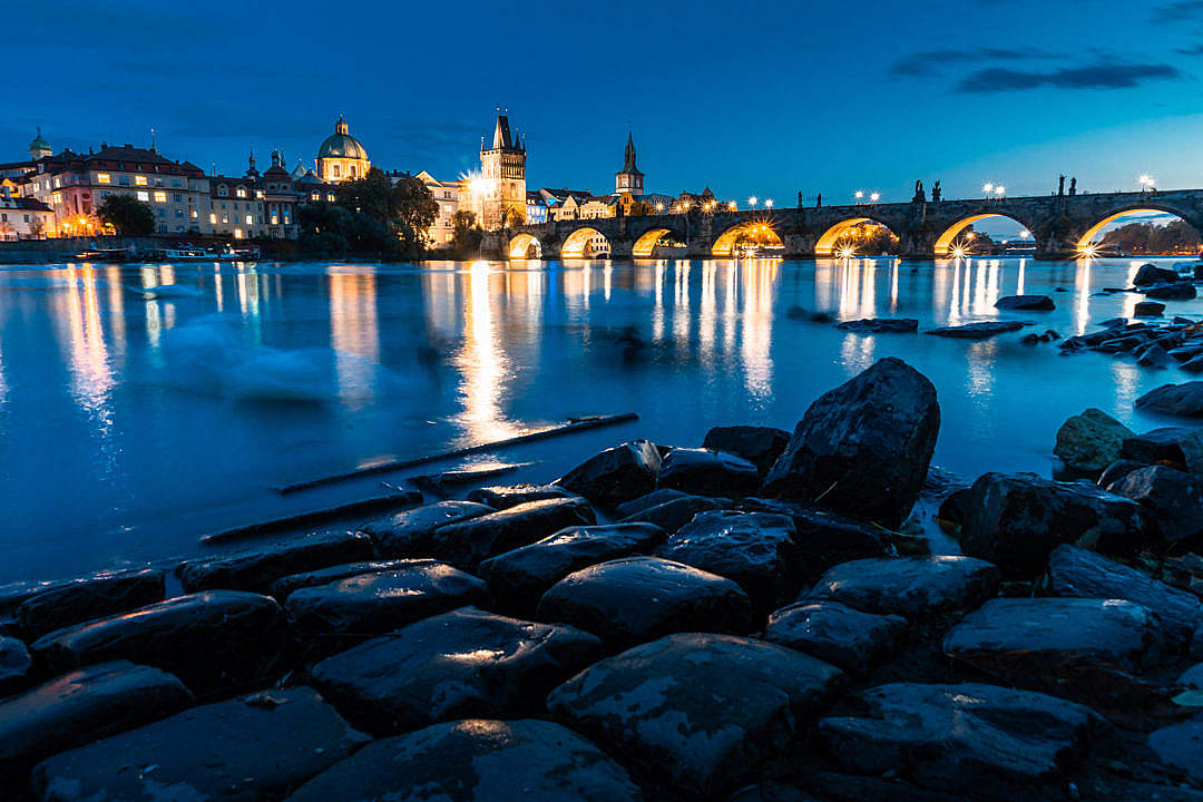 Night View of Charles Bridge in Prague