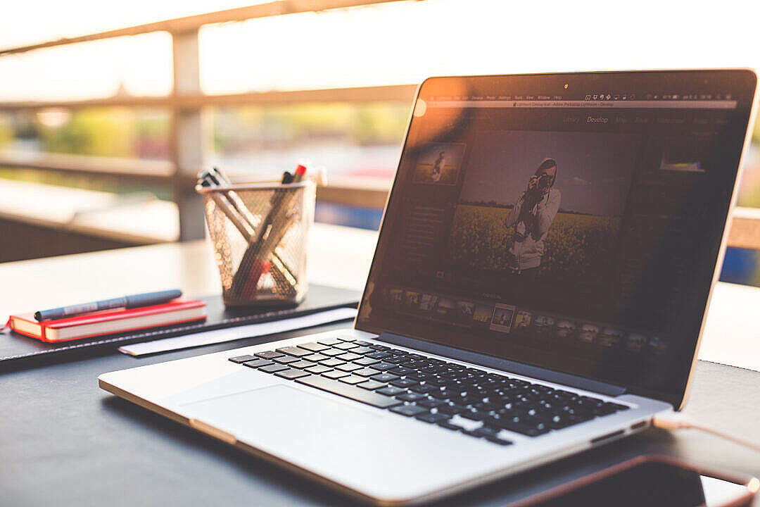 Outdoor Garden Office Working Desk With Laptop