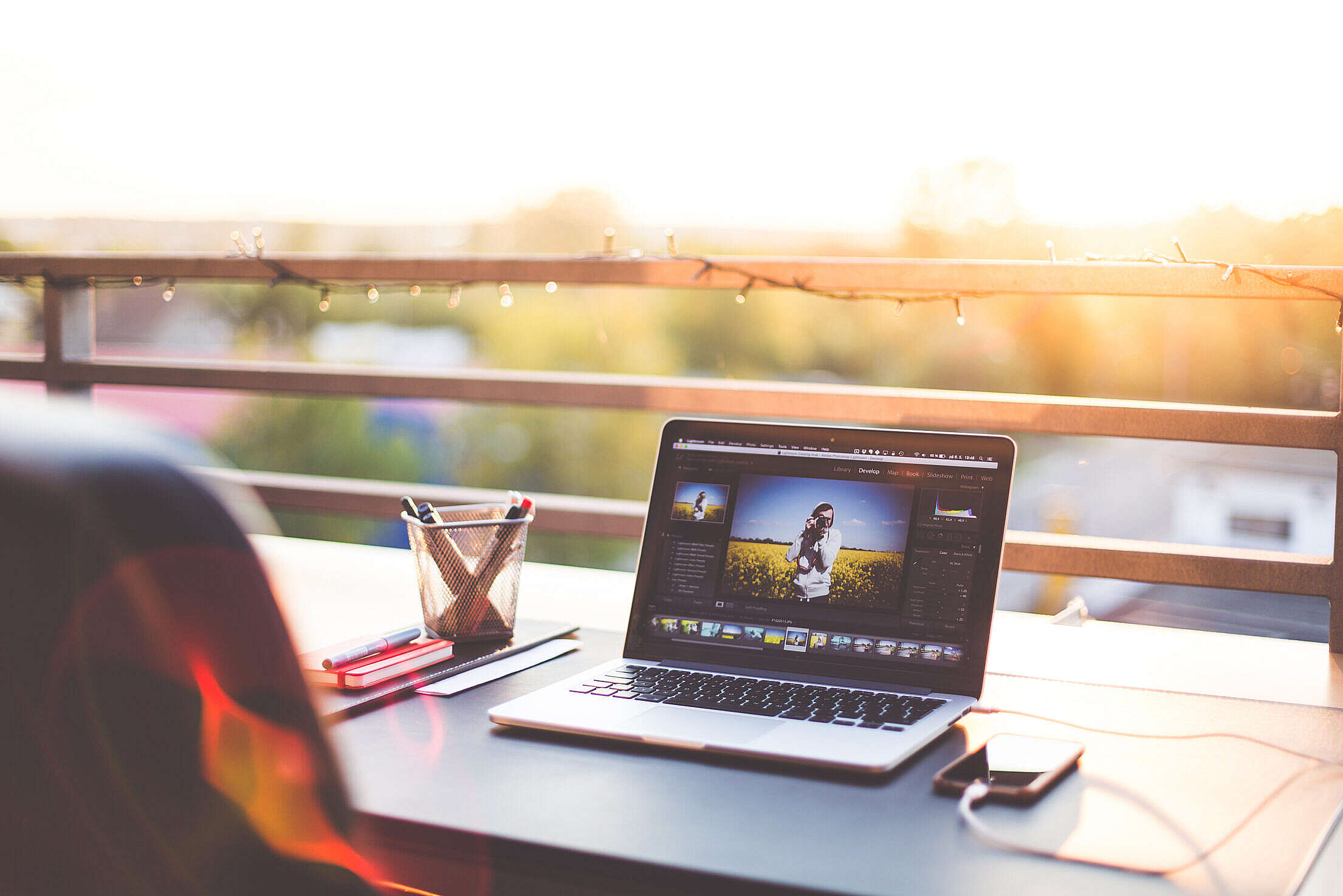 Outdoor Office Workspace Setup with High Ceiling Free Stock Photo