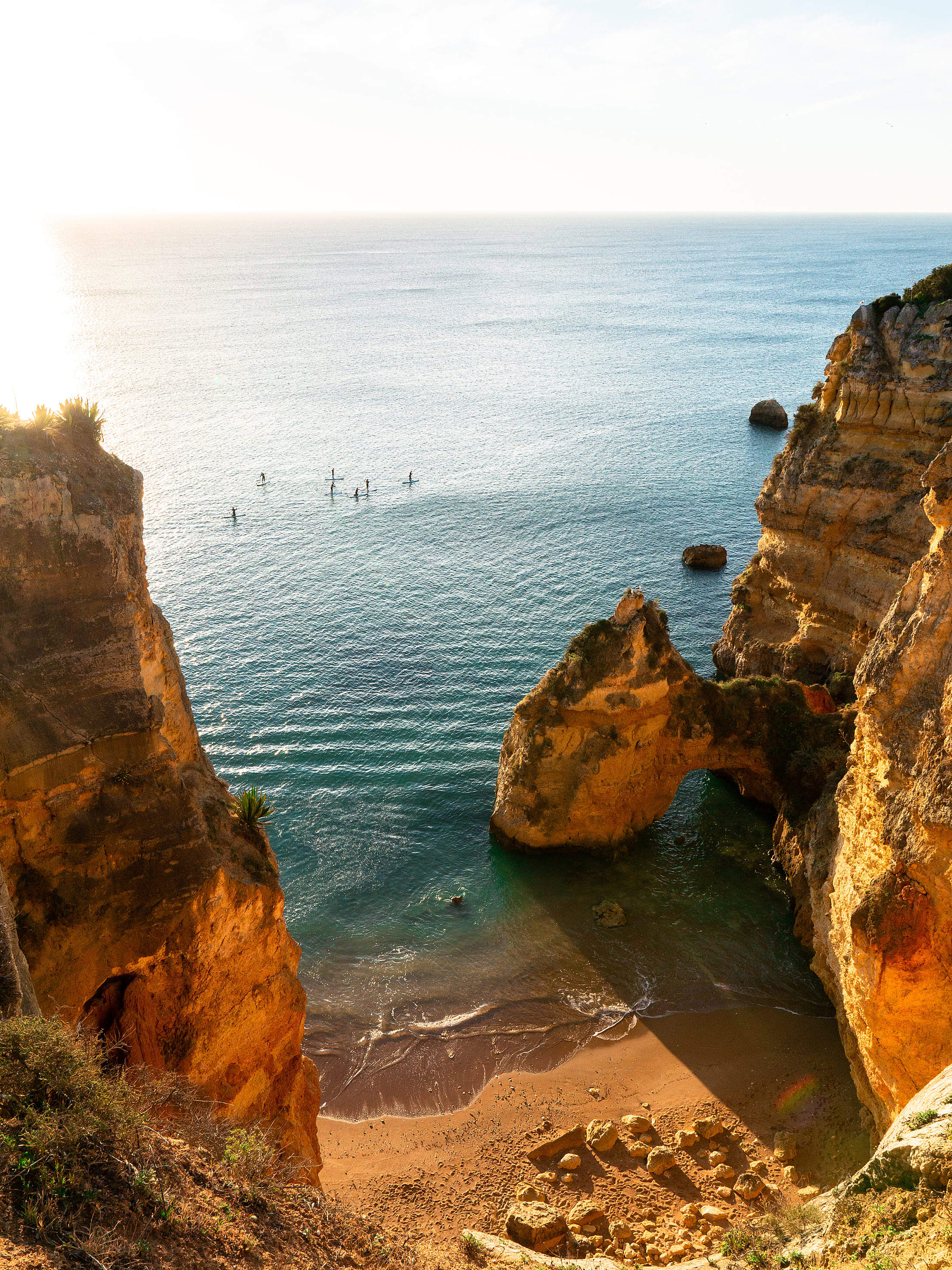 Paddleboarding Between Sea Pillars of Southern Portugal Free Stock ...