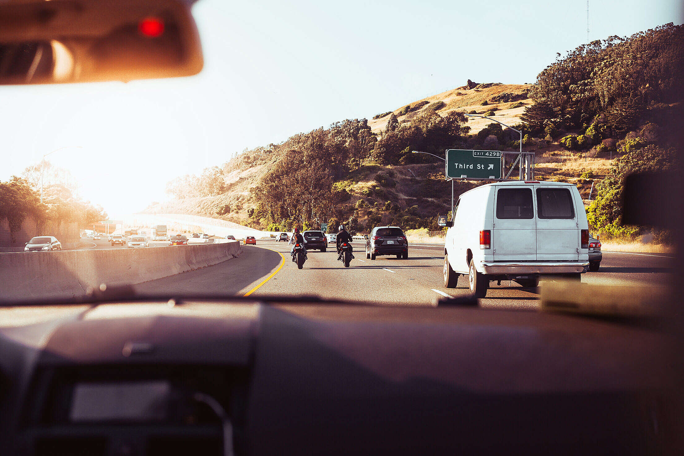 Passenger Seat View From a Car on a California Road Free Stock Photo