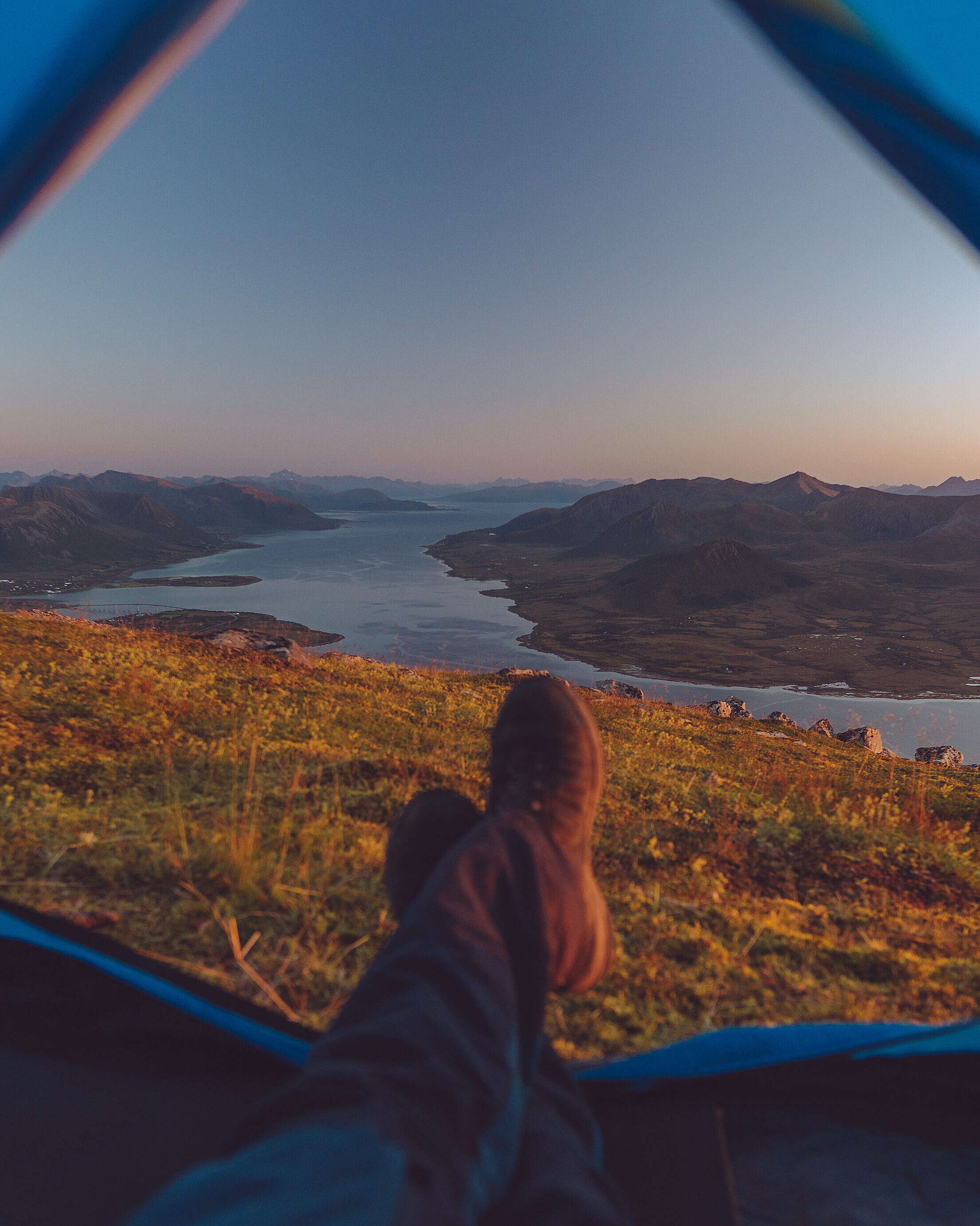 Perfect Tent View on Norwegian Fjord Free Stock Photo