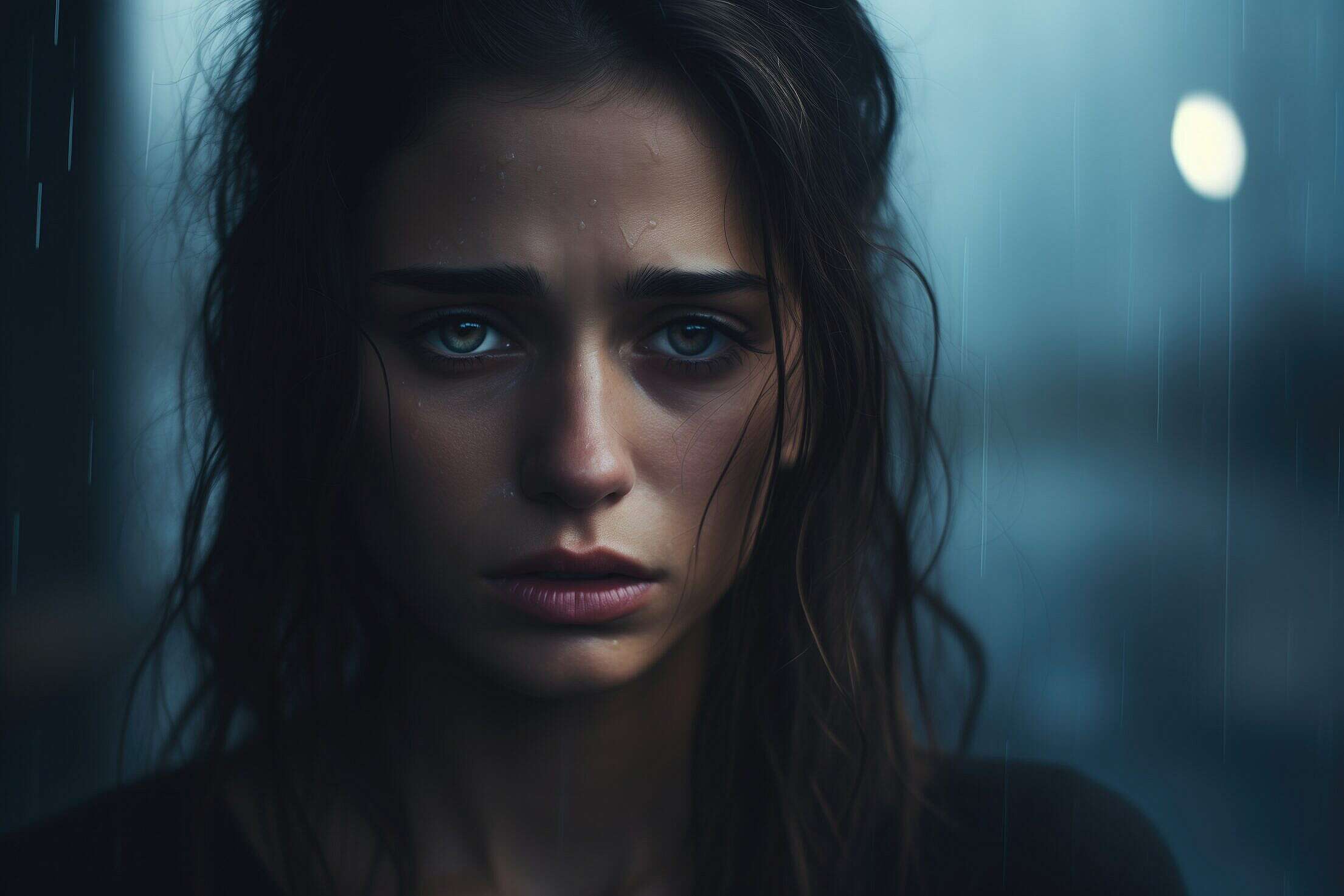 Portrait of Sad Heartbroken Woman Standing in Rain Free Stock Photo ...