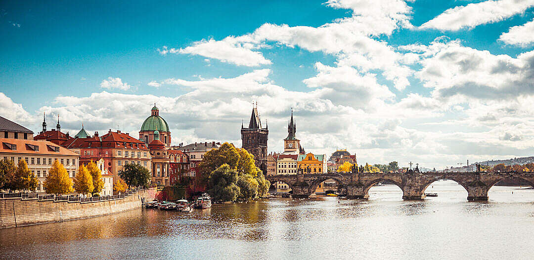 Download Prague City Panorama with Famous Charles Bridge FREE Stock Photo