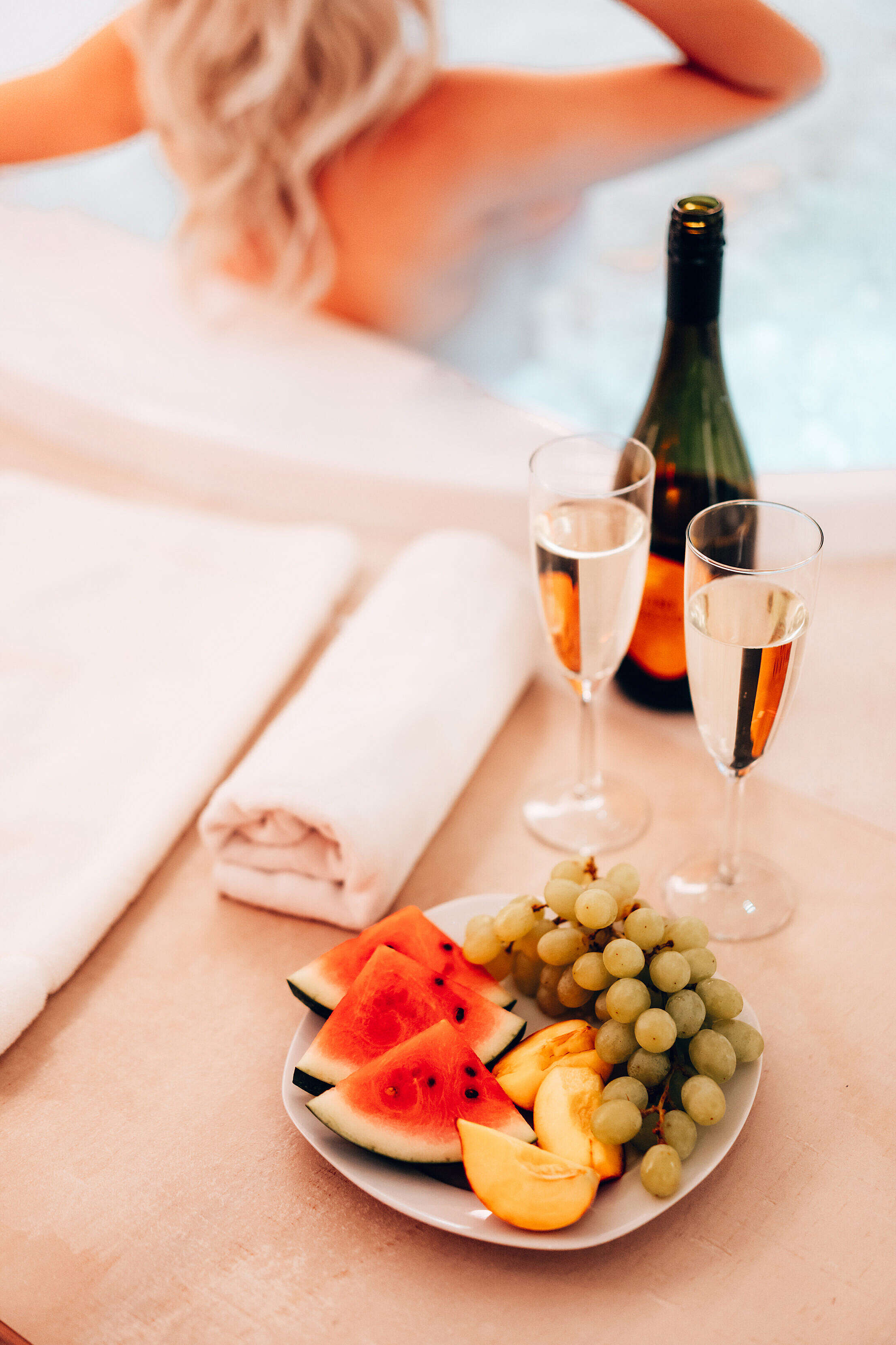 Prosecco and Fresh Fruits in a Private Spa Free Stock Photo