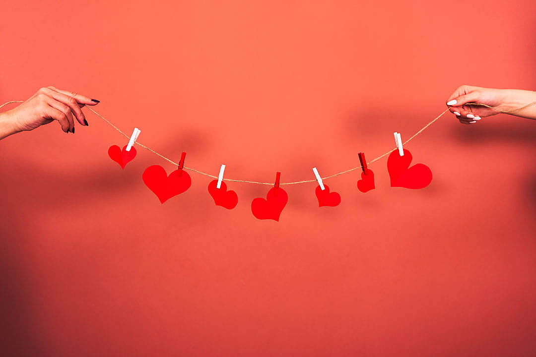 Red Hearts Hanging on a String