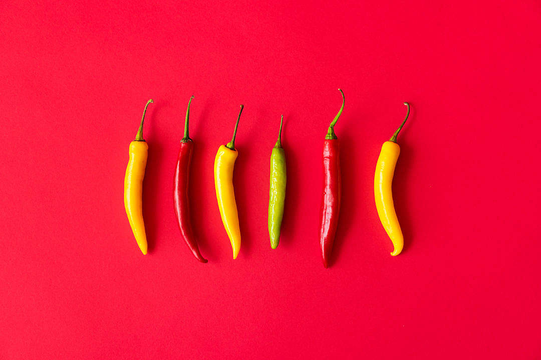 Red, Yellow and Green Hot Chilli Peppers