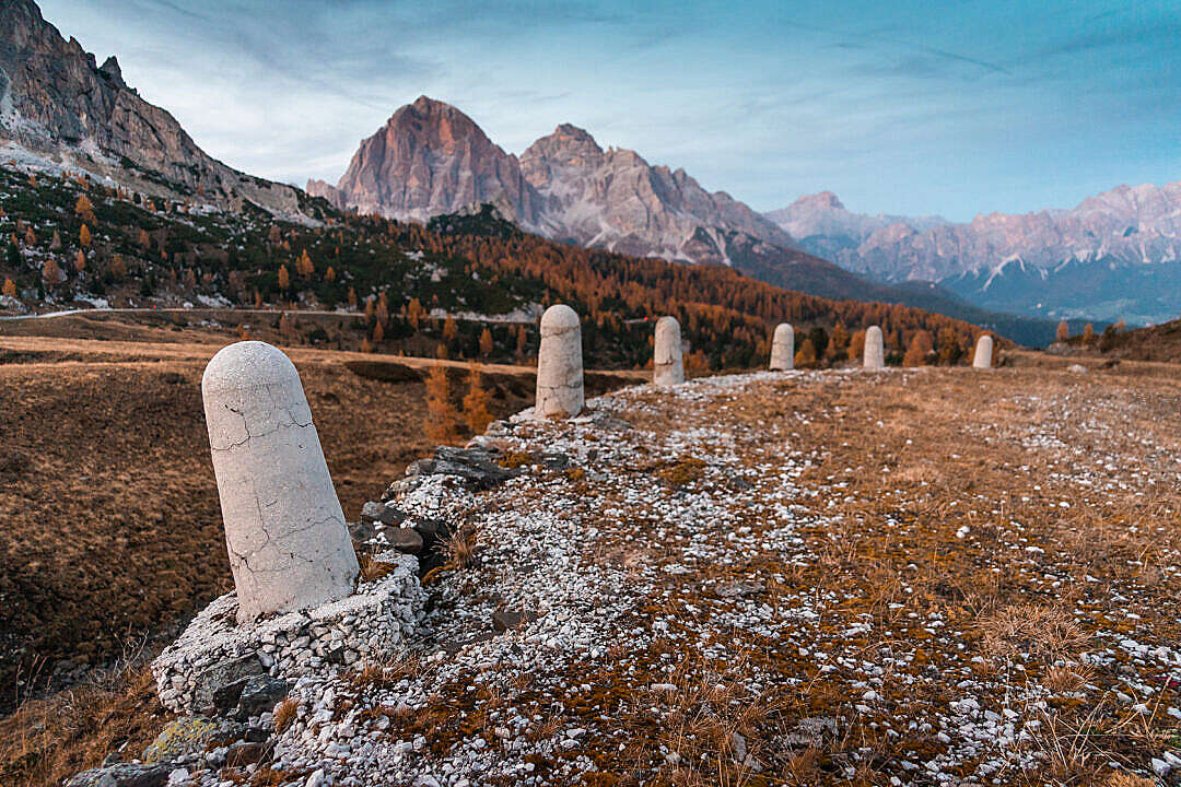 Remains of the Original Alpine Road Passo di Giau in Dolomites, Italy