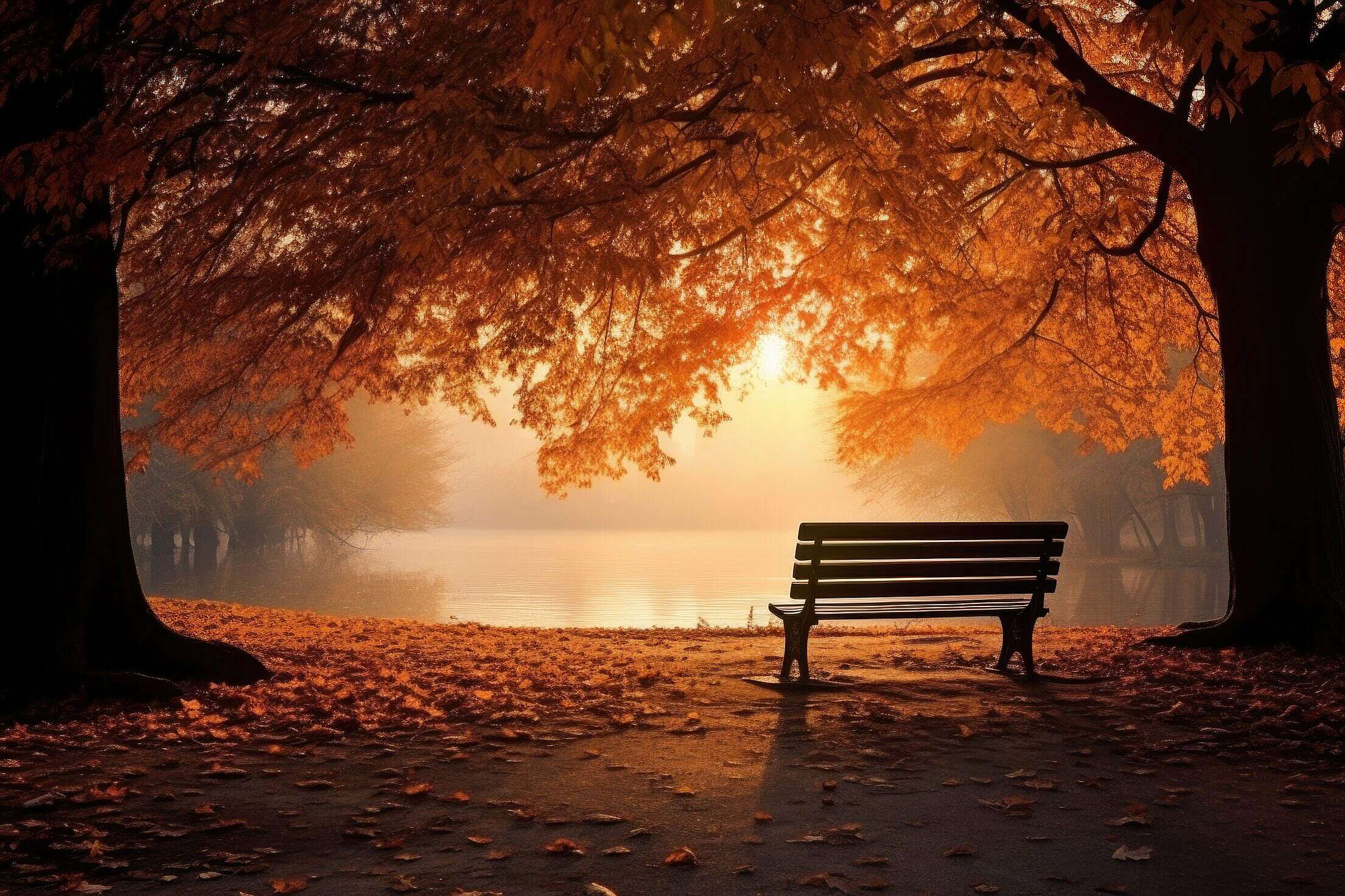 Romantic Place Lonely Bench Under Autumn Trees Free Stock Photo | picjumbo