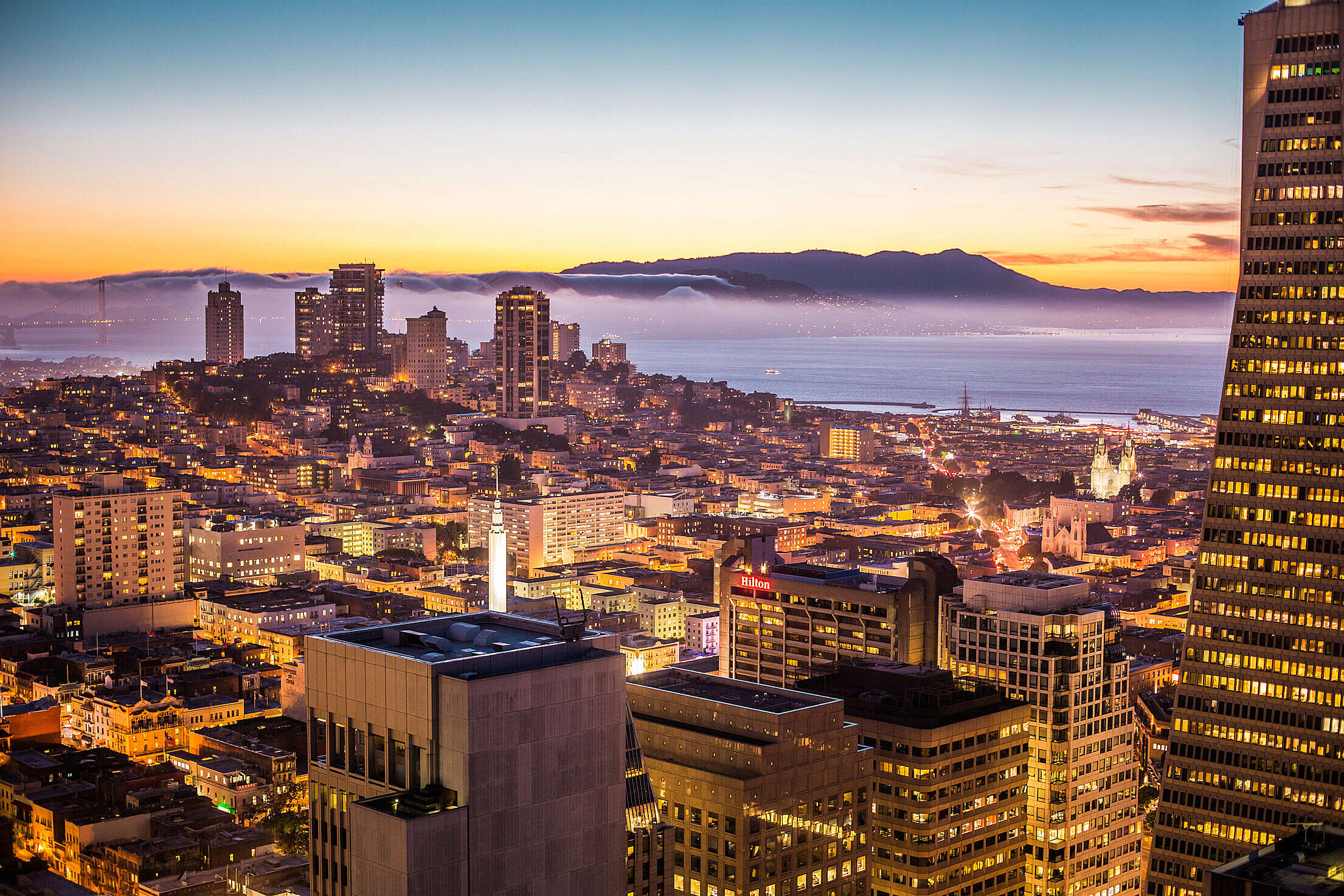 San Francisco Bay Area Beautiful Sunset Evening Cityscape Free Stock Photo
