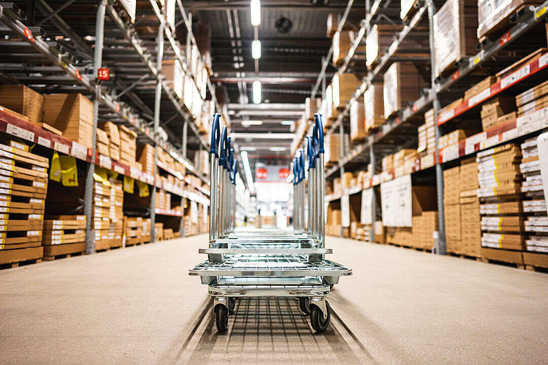 Shopping Carts in Ikea Store Warehouse