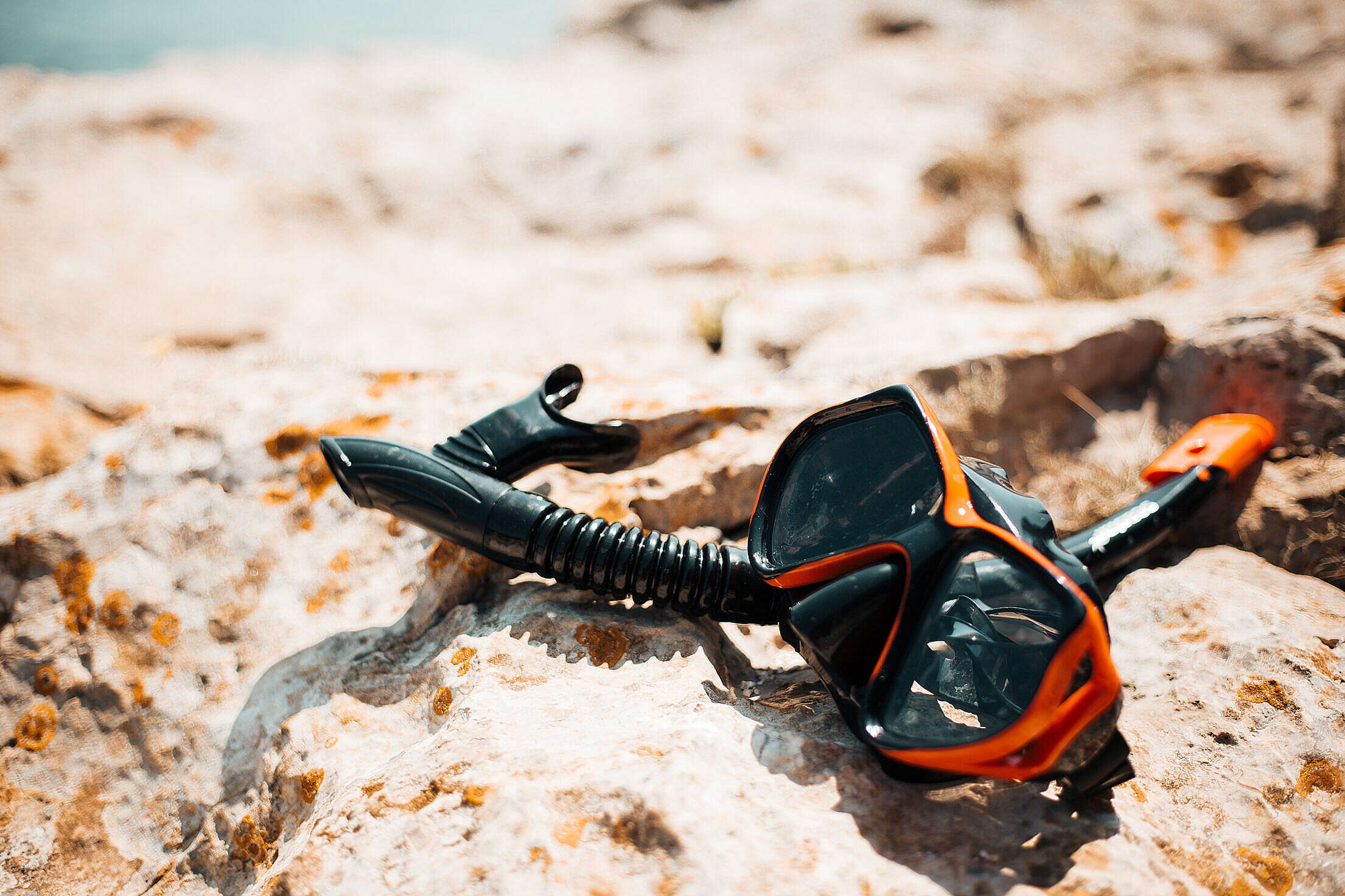Snorkel and Diving Scuba Mask On a Rock Near The Sea Free Stock Photo