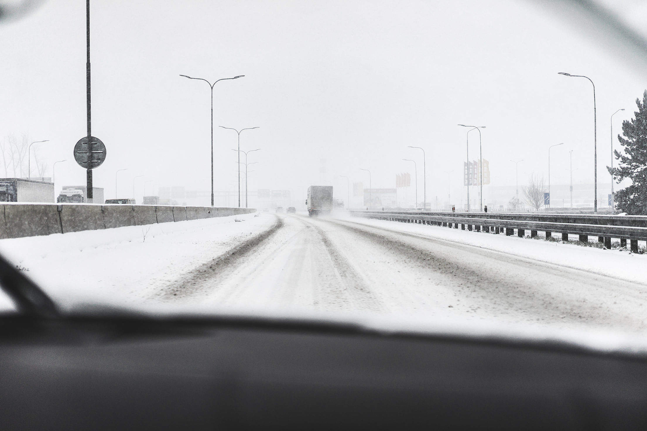 Snow Calamity on Highway Free Stock Photo