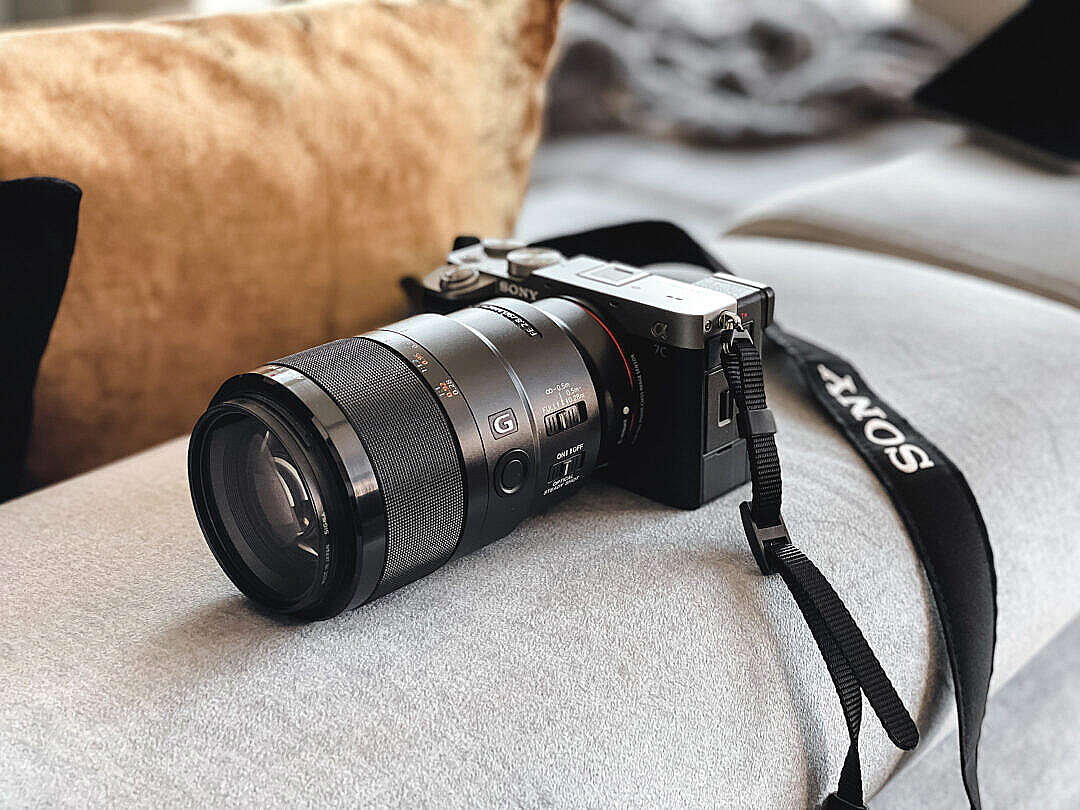 Download Sony A7C Camera with FE 2.8 90mm Macro Lens FREE Stock Photo