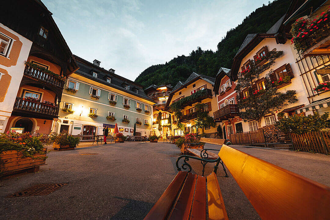 Download Square in Hallstatt in the Early Evening FREE Stock Photo