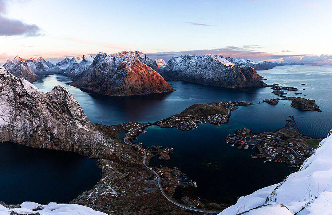 Download Sunrise View from Reinebringen Mountain on Lofoten Islands FREE Stock Photo