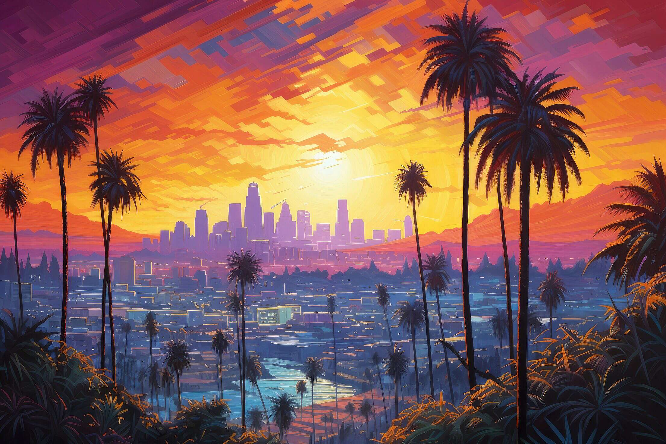 Sunset Over Los Angeles Painting Free Stock Photo | picjumbo