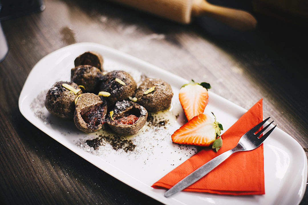 Download Sweet & Healthy Buckwheat Dumplings with Strawberries FREE Stock Photo