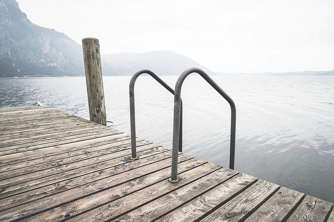 Download Swimming Wooden Pontoon with Ladder At Lake FREE Stock Photo